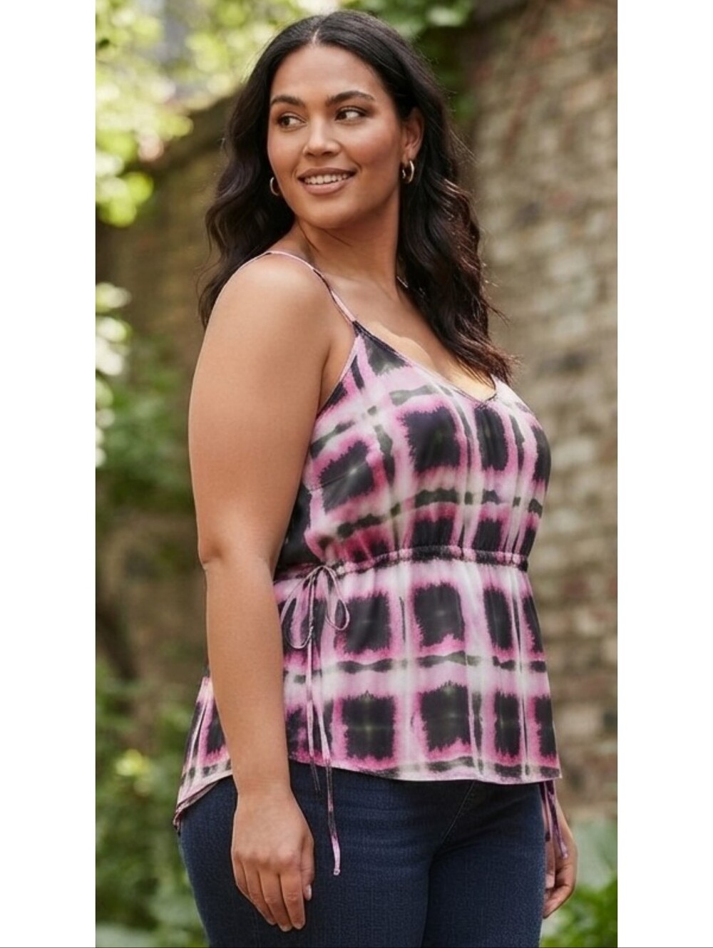 Future Collective Cami Sweetheart neckline Tank top Pink&Black Geometric Size 2X